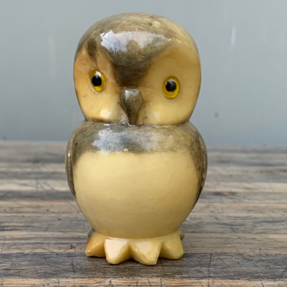 Vintage Alabaster Hand Carved Owl
